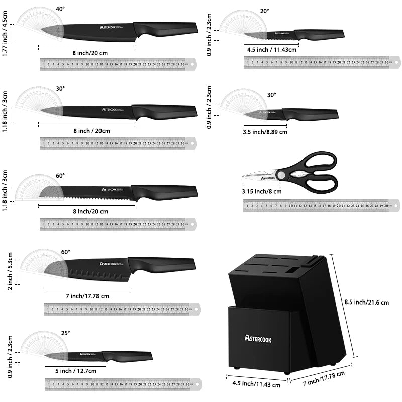 Knife Set with Built-in Sharpener Block, 15 pc