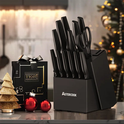 Knife Set with Built-in Sharpener Block, 15 pc