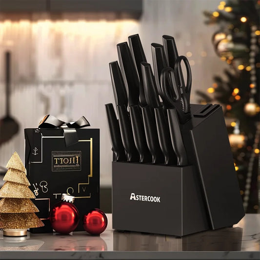 Knife Set with Built-in Sharpener Block, 15 pc