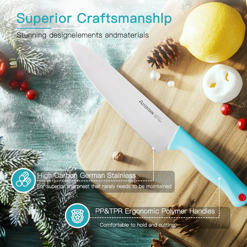 14 Pcs Kitchen Knife Set, Built-in Sharpener