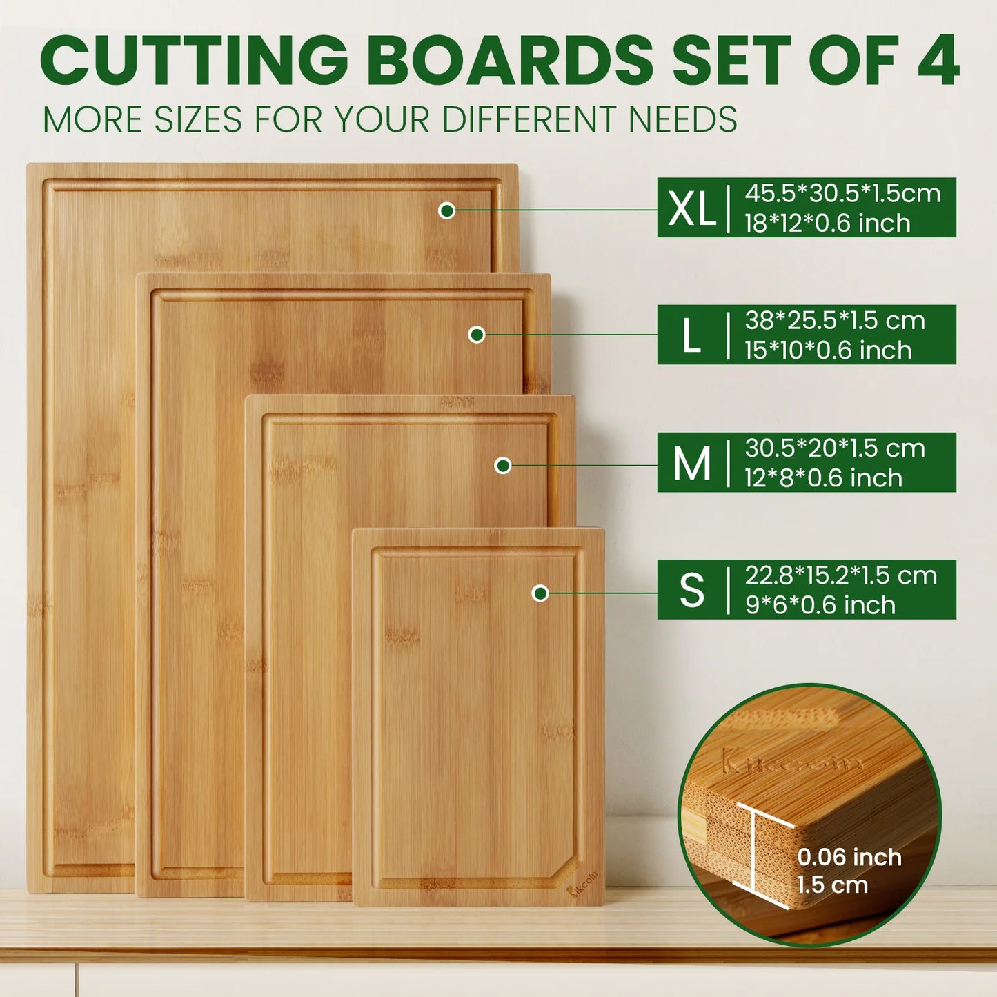 4-piece Kitchen Bamboo Cutting Board Set