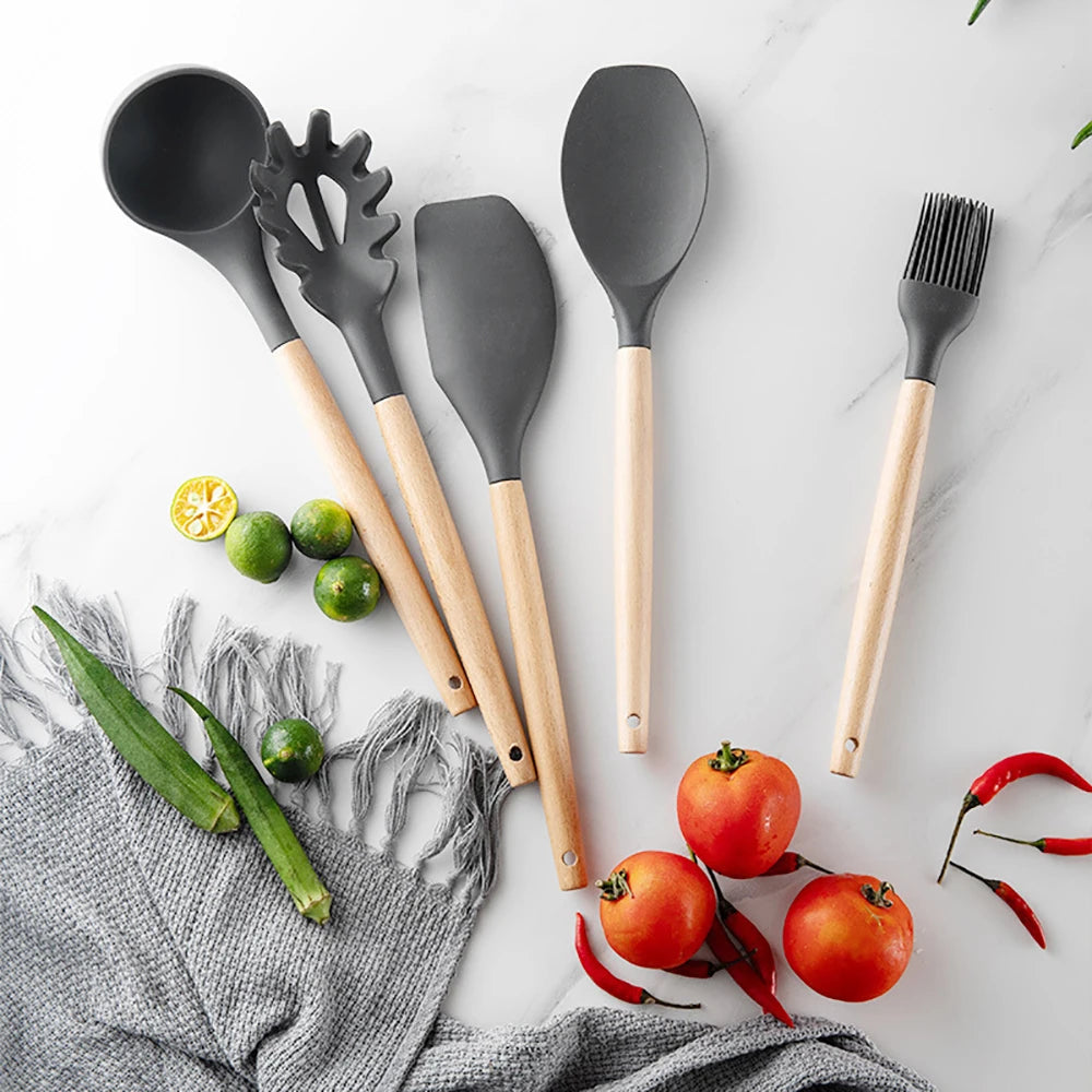 Silicone Kitchenware Cooking Utensils Set, 3 colors