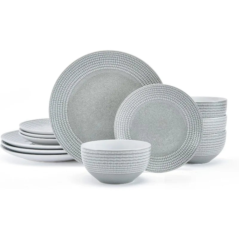 12 Piece Dinnerware Set, Service for 4, Gray