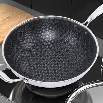 Stainless Steel Wok Frying Pan - 13.38"