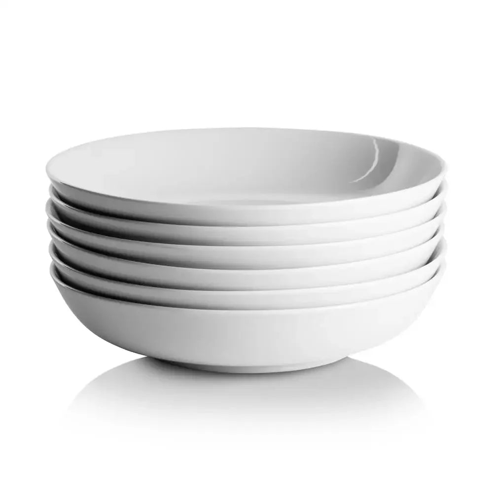 Set of 6 White Ceramic Pasta Bowls 36 Oz