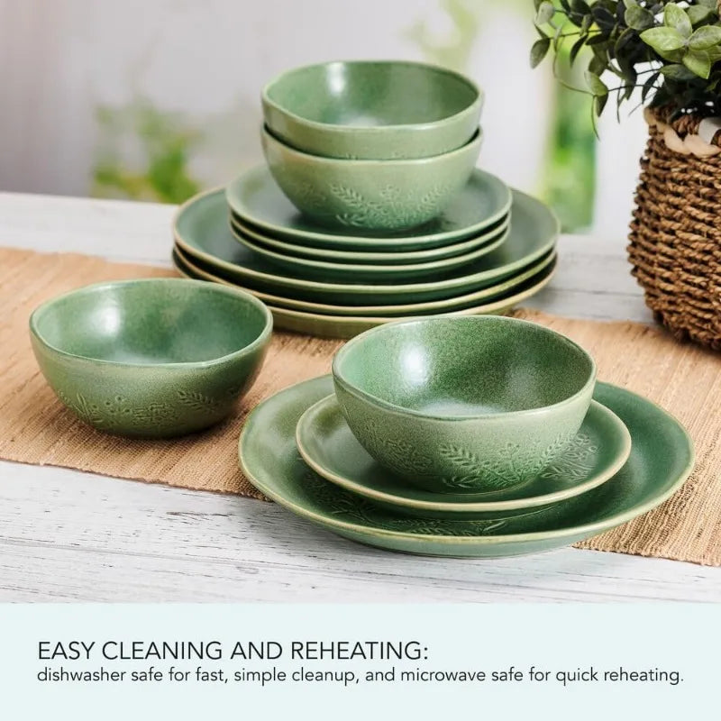 12 Piece Dinnerware Set, Service for 4, Green