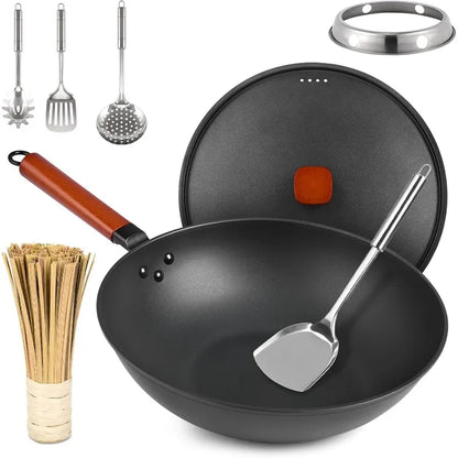 Wok Pan with Lid  and Utensils - 13"