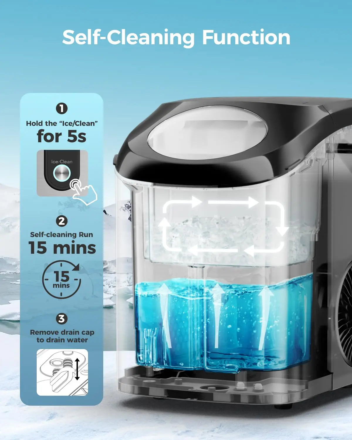 Countertop Ice Maker, Self-cleaning