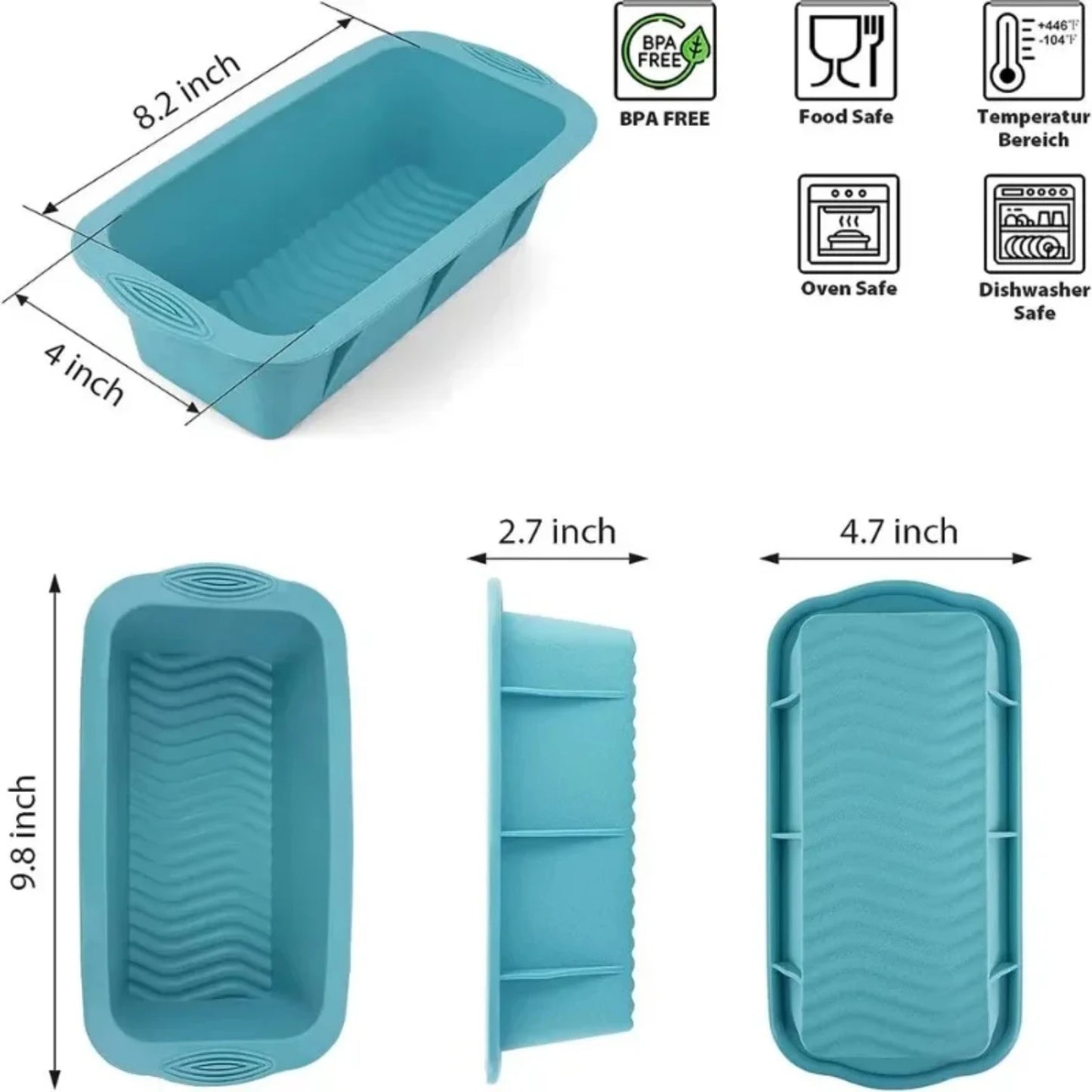 2PC Rectangular Silicone Loaf Pan, 4 colors