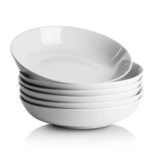 Set of 6 White Ceramic Pasta Bowls 36 Oz