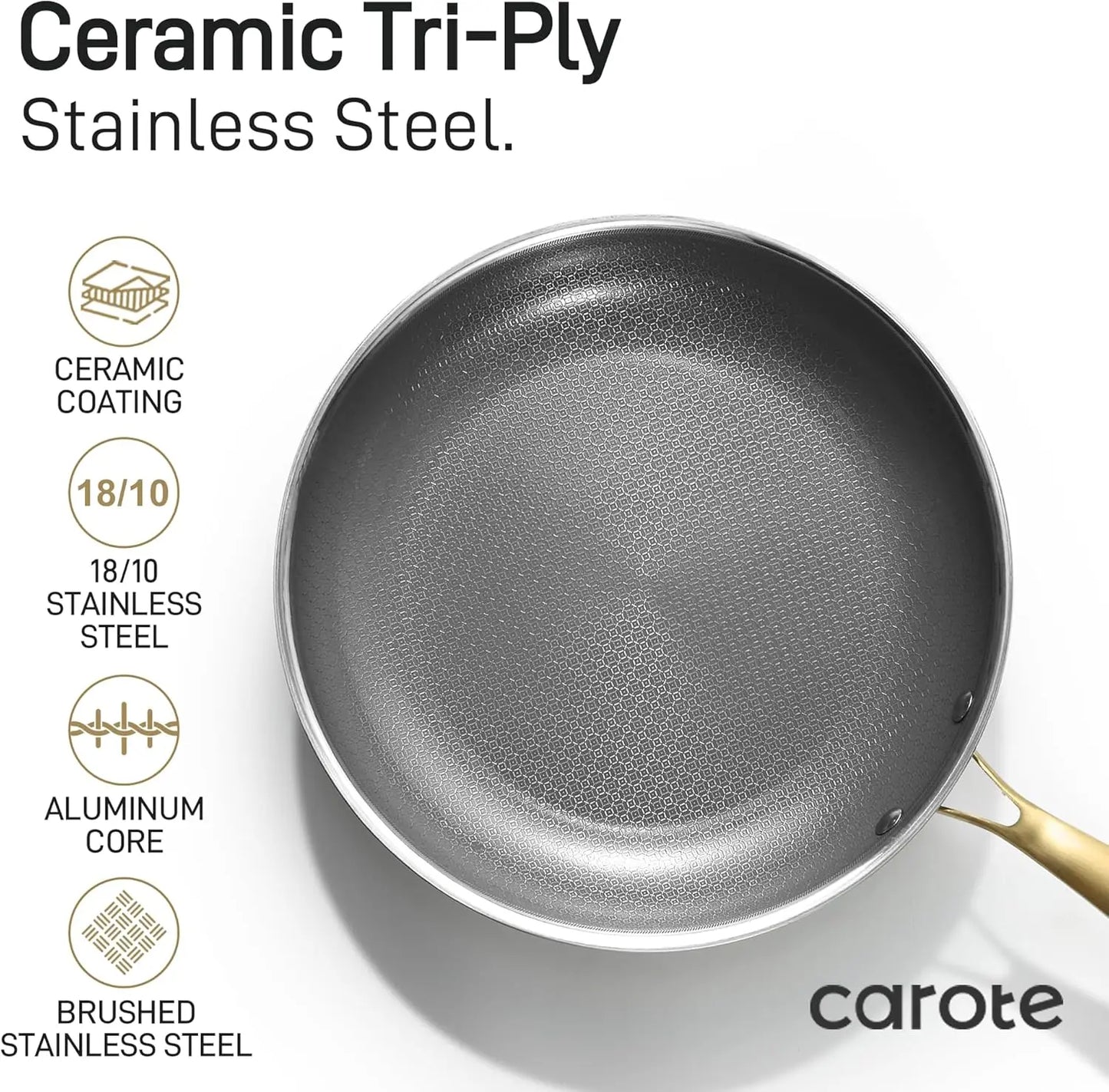 Ceramic Tri-Ply Stainless Steel Cookware Set 10Pcs