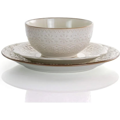 Embossed Scalloped Stoneware Dinnerware Set, 16 Piece