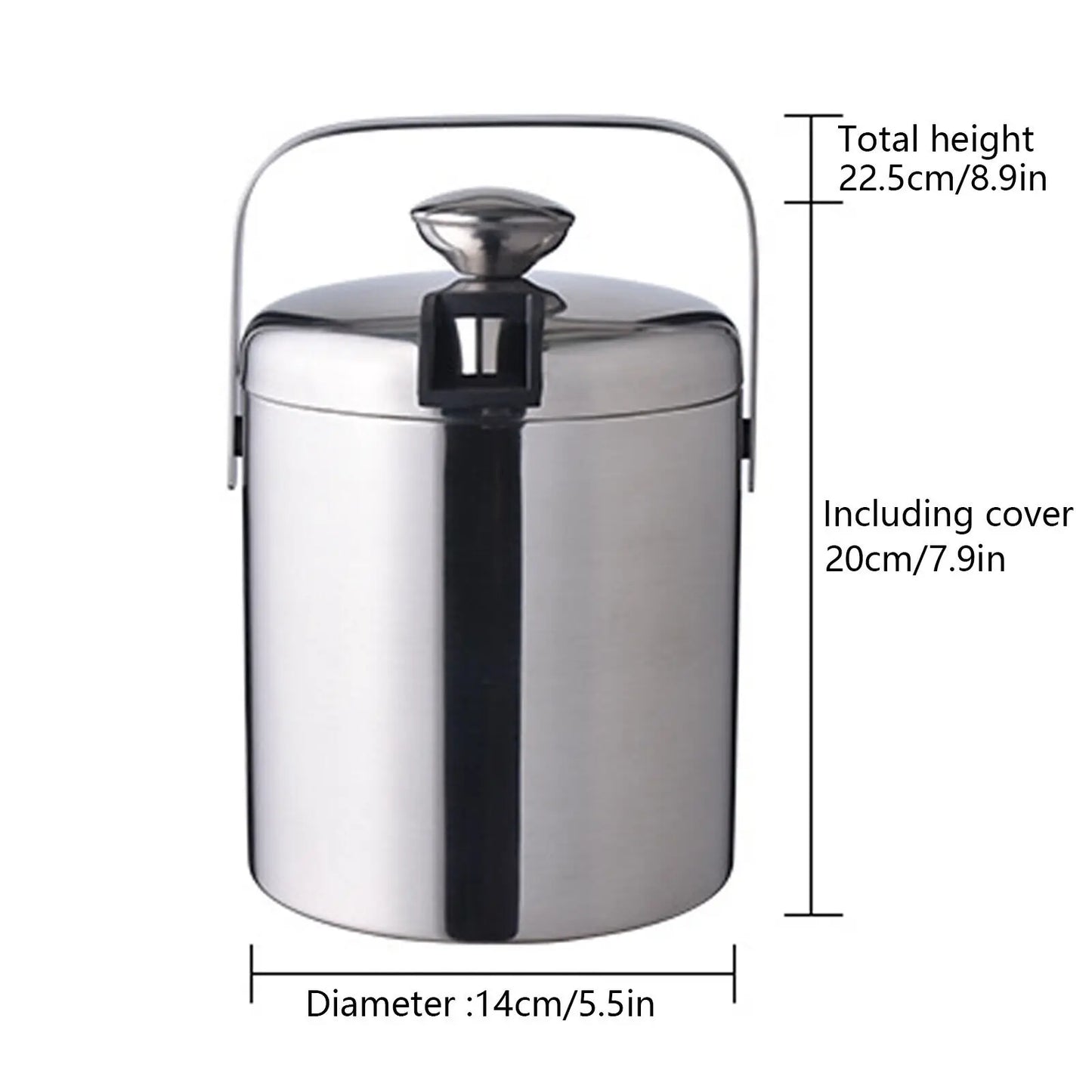 ICE BUCKET Insulated Double Wall, Lid, Tongs, Handle