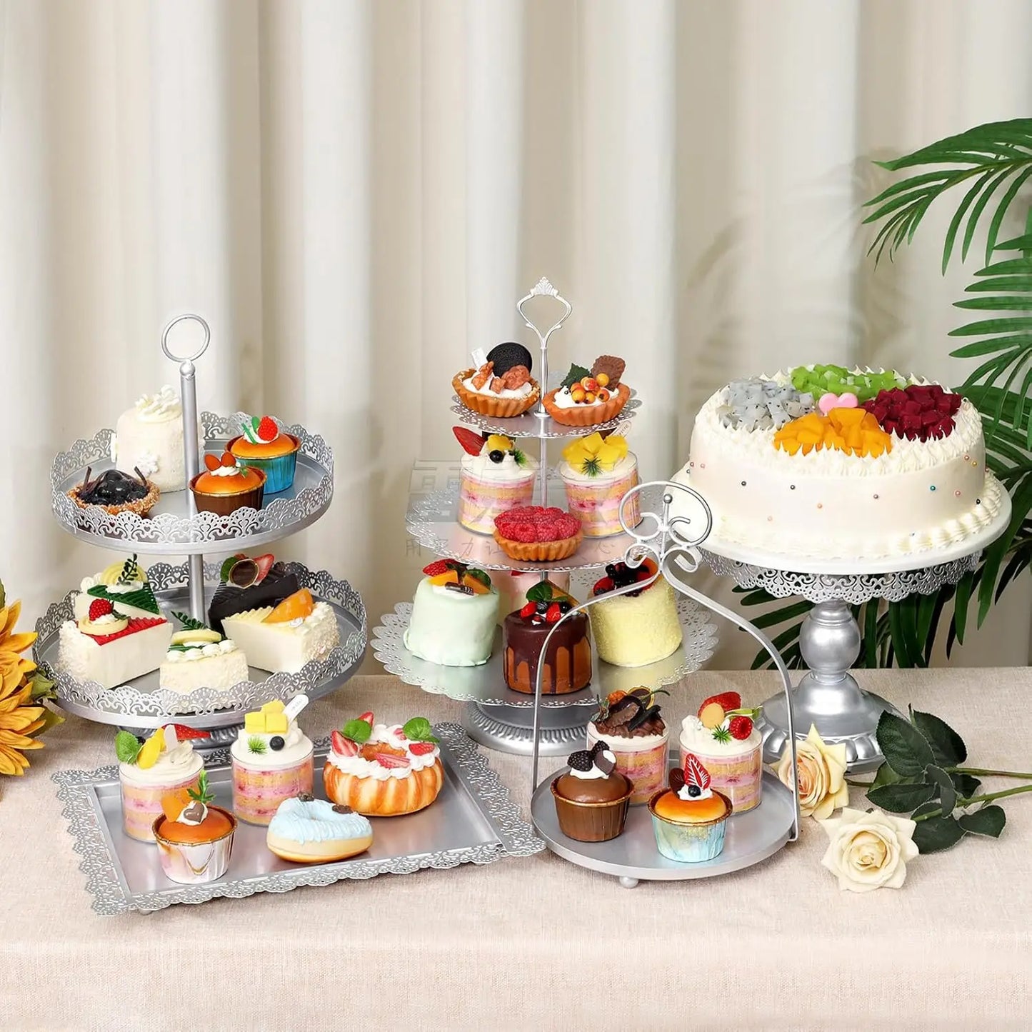 5Pcs Silver Cake Stand Set