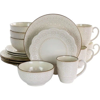 Embossed Scalloped Stoneware Dinnerware Set, 16 Piece