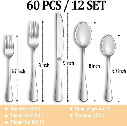 60 Piece Silverware Set, Service for 12