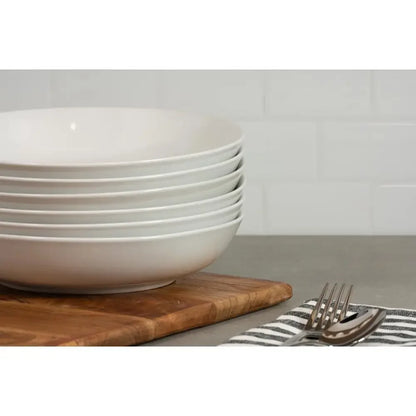 Set of 6 White Ceramic Pasta Bowls 36 Oz