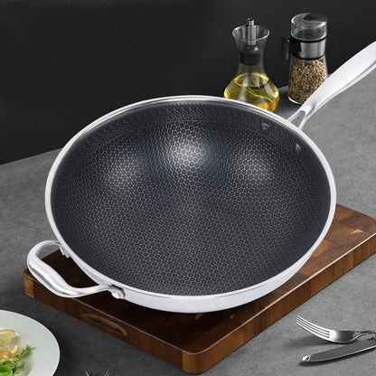 Stainless Steel Wok Frying Pan - 13.38"