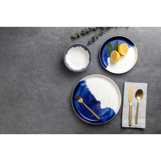 Dinnerware Blue Drip Stoneware, 12 Piece Set