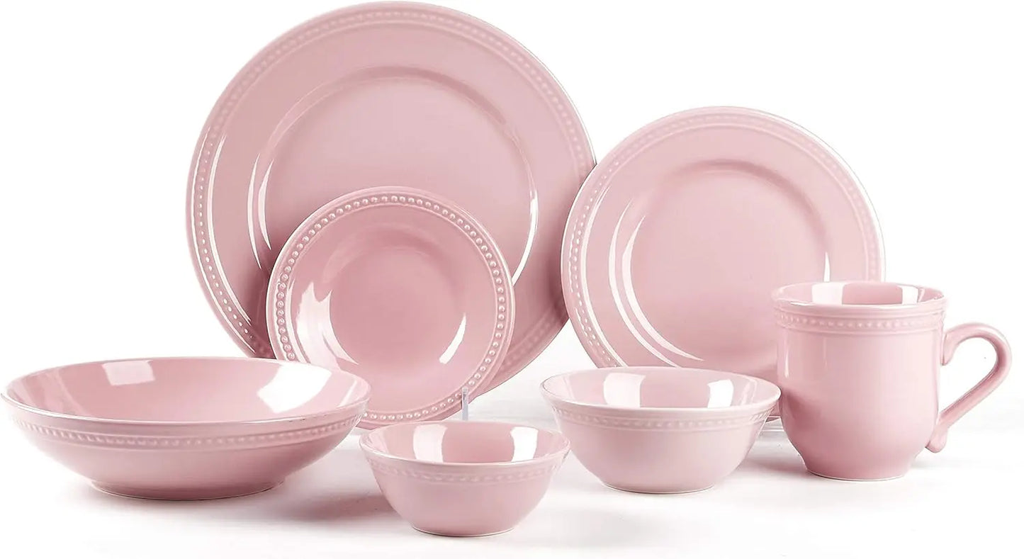 Ceramic Dinnerware Set,  42pc Set Pink