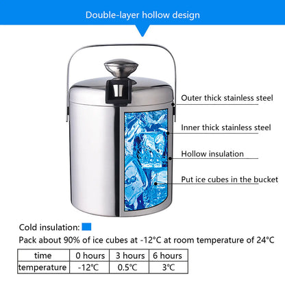 ICE BUCKET Insulated Double Wall, Lid, Tongs, Handle