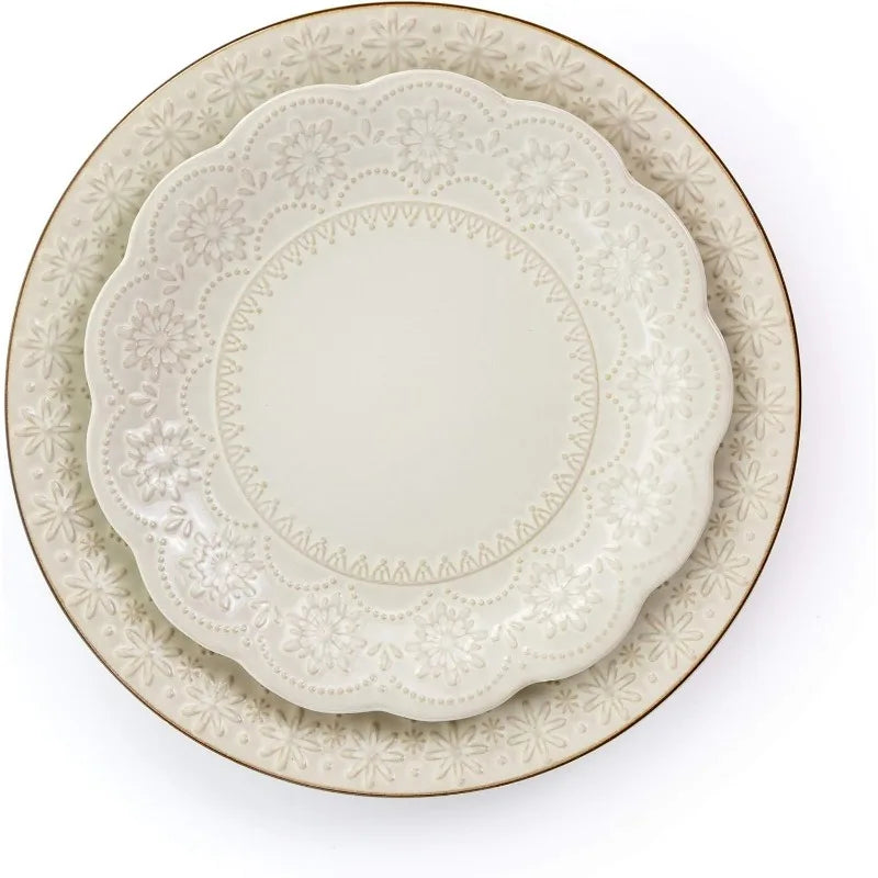 Embossed Scalloped Stoneware Dinnerware Set, 16 Piece