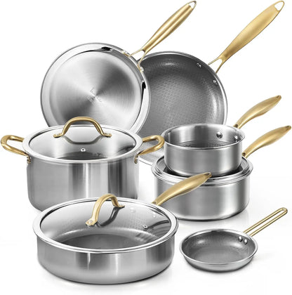 Ceramic Tri-Ply Stainless Steel Cookware Set 10Pcs