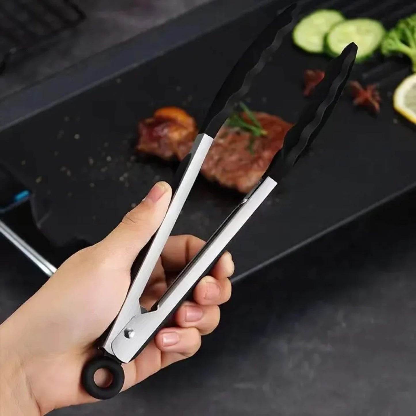 1  Black Silicone Food Tong