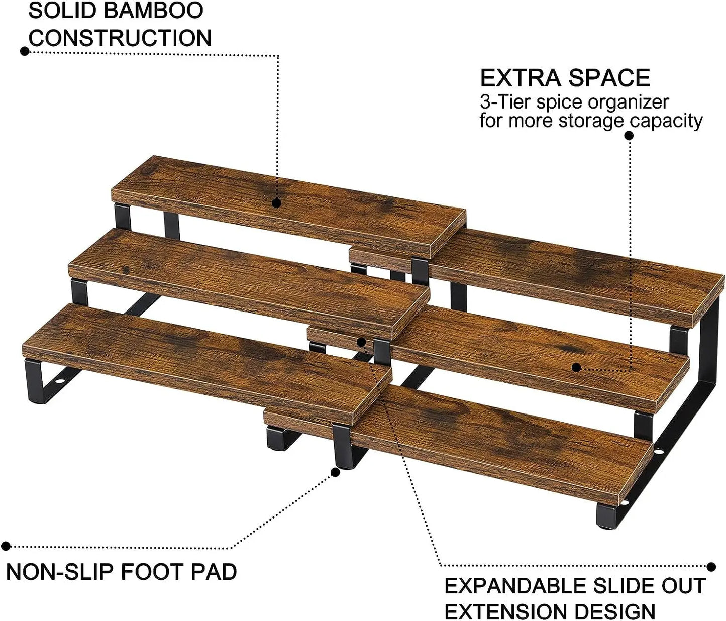 3-Tier Wooden Spice Rack Organizer