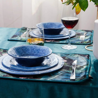 12 Pcs Blue Melamine Dinnerware Set