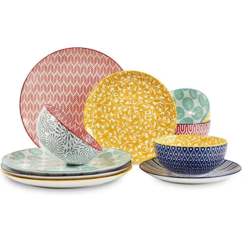 Ceramic 12-Pieces Dinnerware Sets, 6 patterns