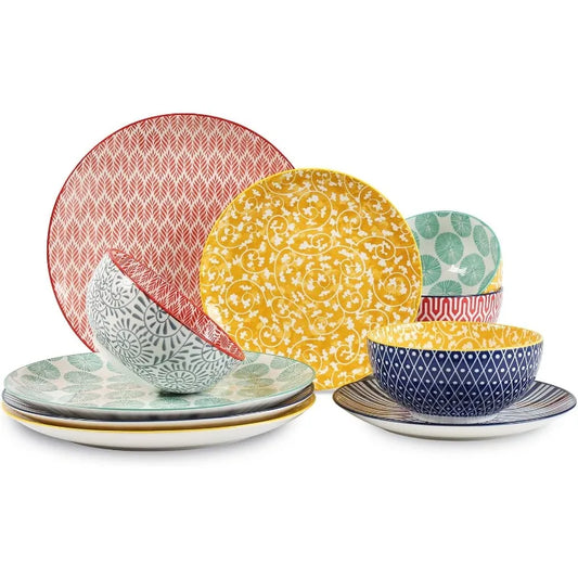 Ceramic 12-Pieces Dinnerware Sets, 6 patterns