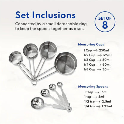 8pcs Stainless Steel Measuring Cups and Spoons