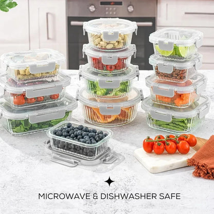 24pc Glass Storage Containers with Lids, 5 colors