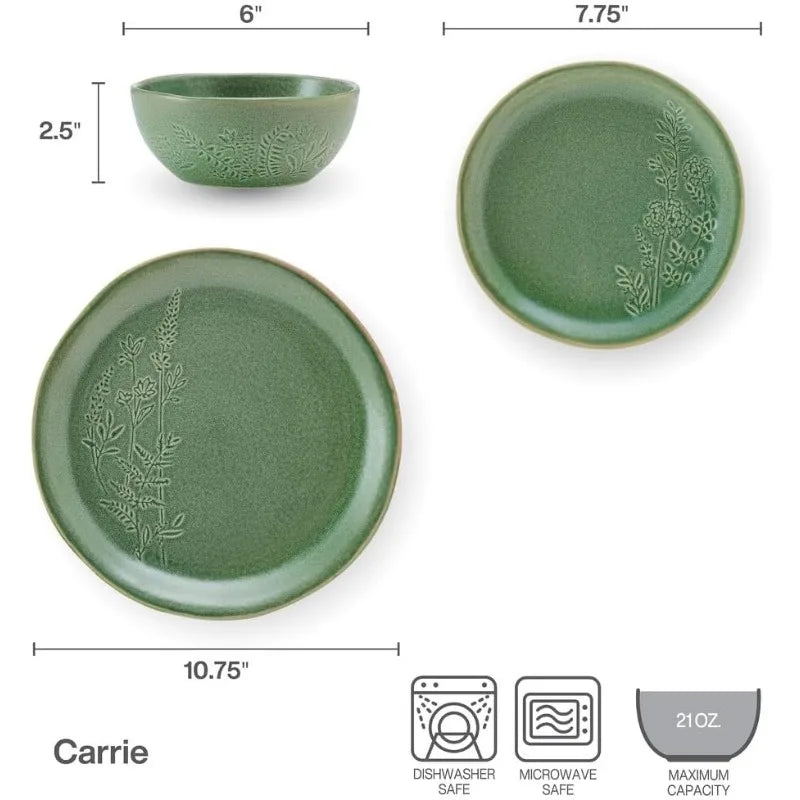 12 Piece Dinnerware Set, Service for 4, Green