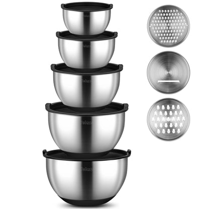 Set of 5 Stainless Steel, Non-Slip Mixing Bowl