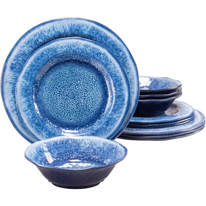 12 Pcs Blue Melamine Dinnerware Set