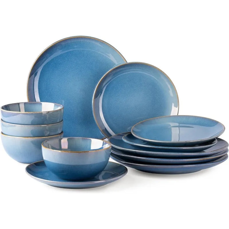 Ceramic Dinnerware Sets for 4, 12 Pieces, 7 colors