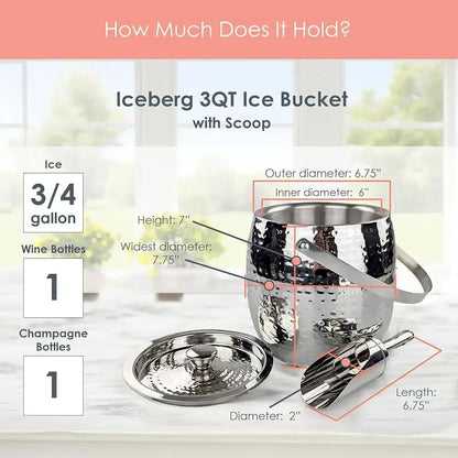 3QT Insulated Ice Bucket with Lid and Scoop