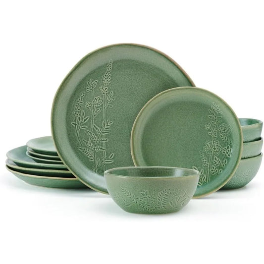 12 Piece Dinnerware Set, Service for 4, Green