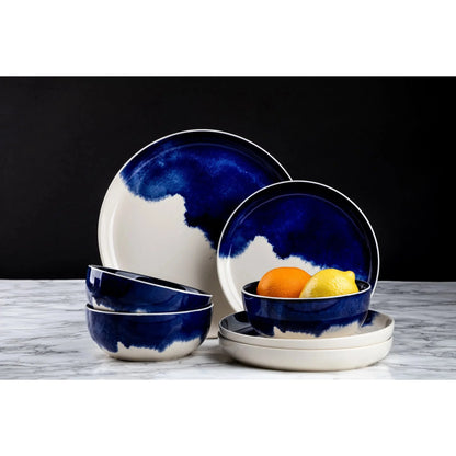 Dinnerware Blue Drip Stoneware, 12 Piece Set