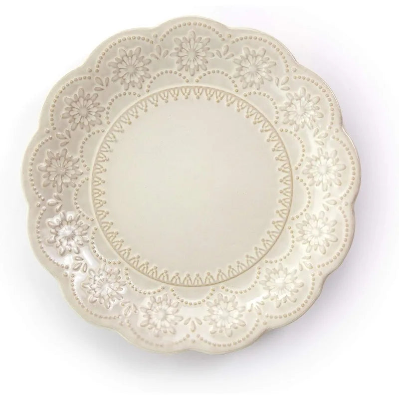 Embossed Scalloped Stoneware Dinnerware Set, 16 Piece