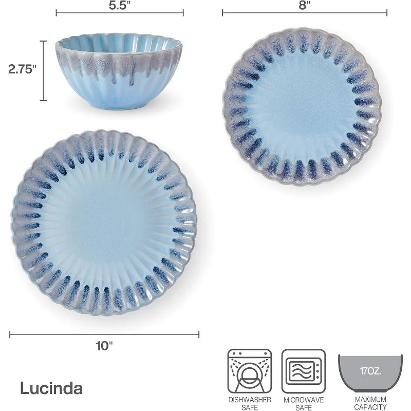 12 Piece Dinnerware Set, Service for 4, 3 Colors