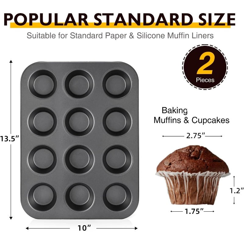 Nonstick Cupcake Tin 12 Cup, 2 Pack