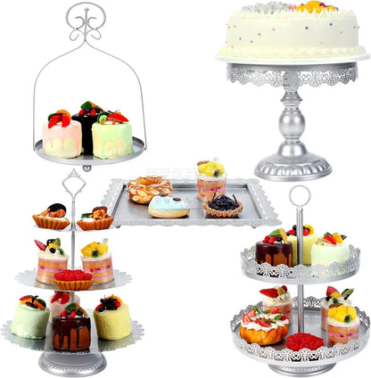 5Pcs Silver Cake Stand Set