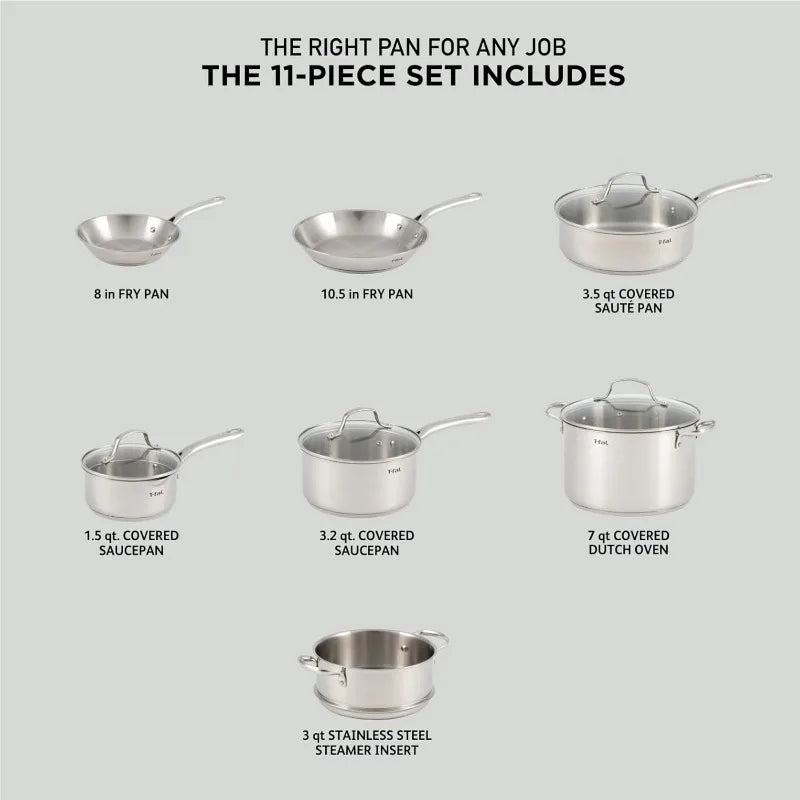 Gourmet Stainless Steel Cookware Set, 11 Piece