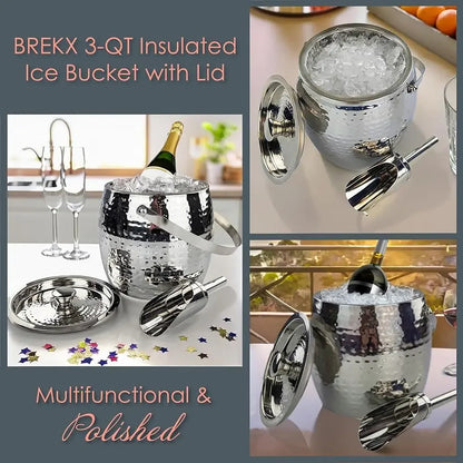 3QT Insulated Ice Bucket with Lid and Scoop