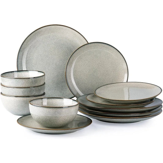 Ceramic Dinnerware Sets for 4, 12 Pieces, 7 colors