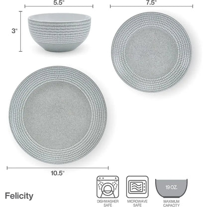 12 Piece Dinnerware Set, Service for 4, Gray