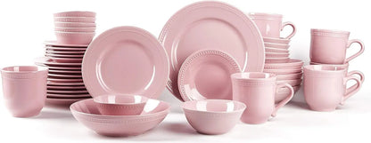 Ceramic Dinnerware Set,  42pc Set Pink